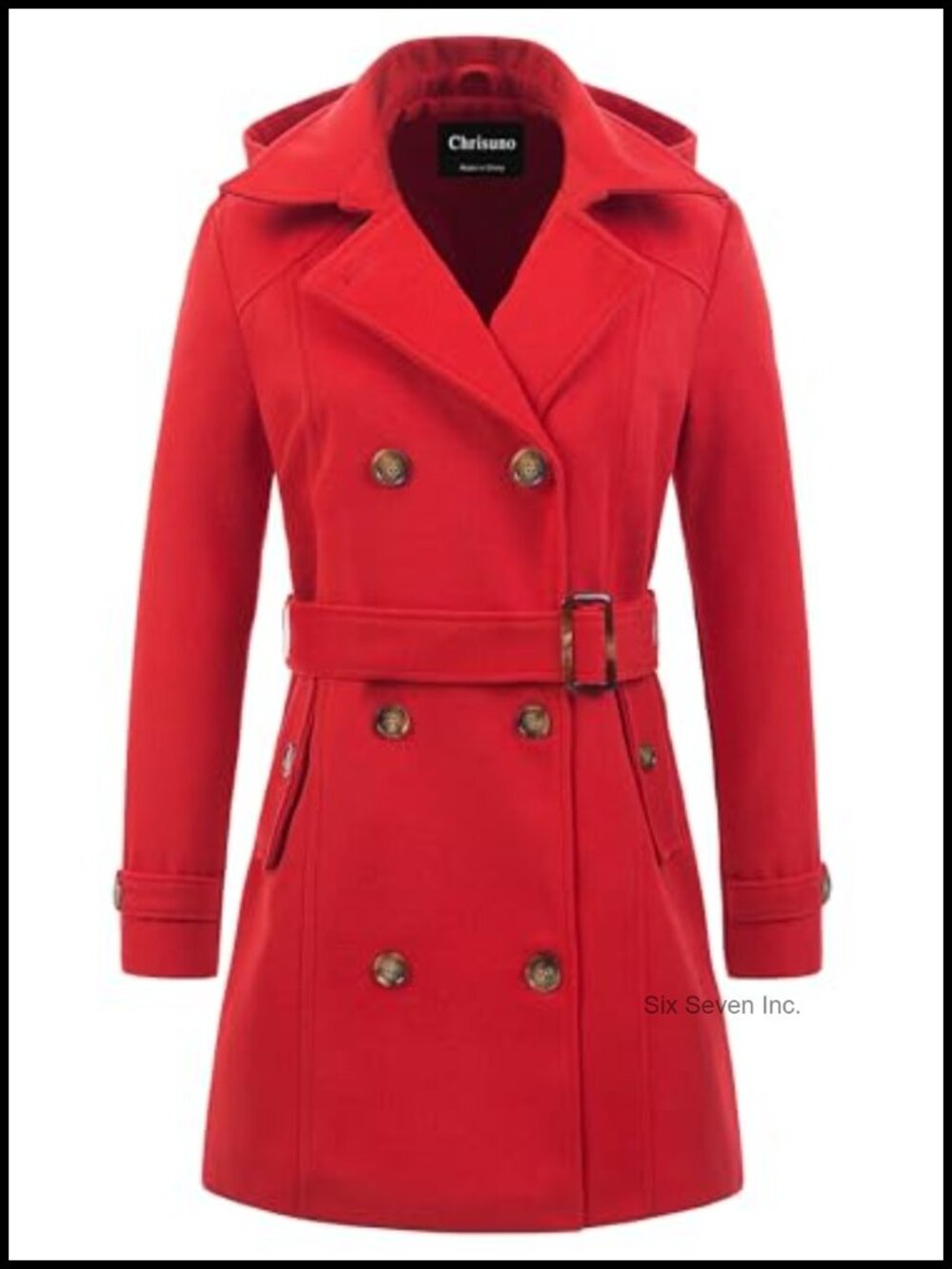 Women's Double Breasted Hooded Long Winter Pea Coat Fitted